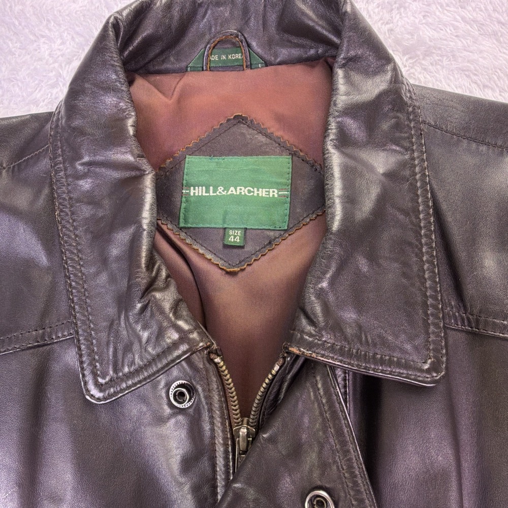 Vintage Hill & Archer Black Bomber Soft Leather Jacket Mens Large (44) Full Zip - Picture 2 of 11
